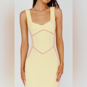 Beautiful yellow maxi dress (lemon/pink trim)